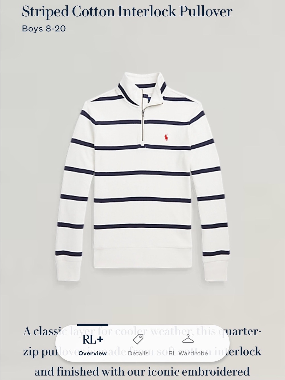 POLO RALPH LAUREN Boys sz XL 18-20 White Blue Striped Quarter Zip Long Sleeve - Picture 6 of 12